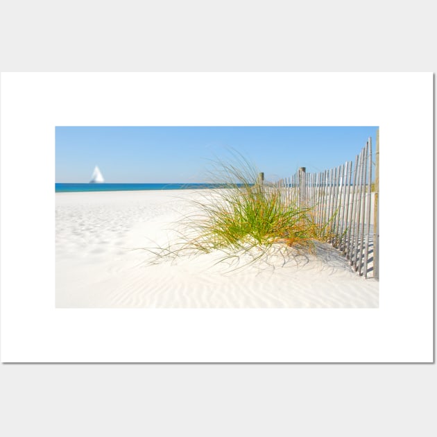 Beautiful White Sandy Beach with blue sky Wall Art by Peter the T-Shirt Dude